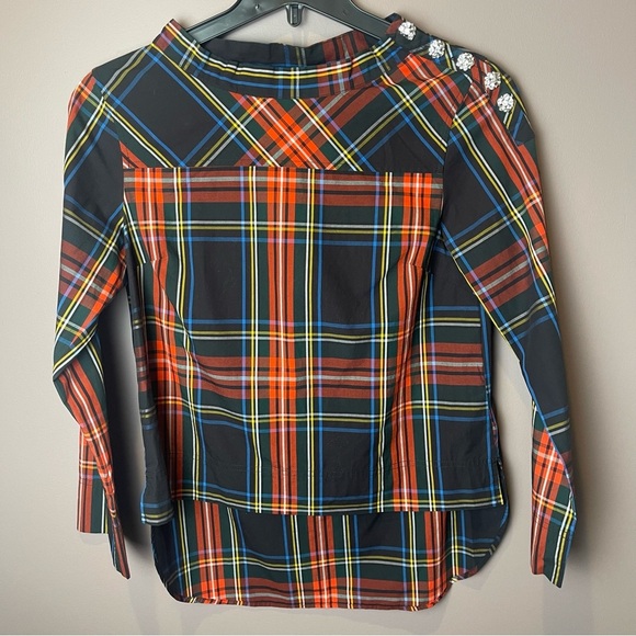 J Crew Jewel Button Tartan Plaid Funnel Top K6797 - Sz 4P - Picture 4 of 12